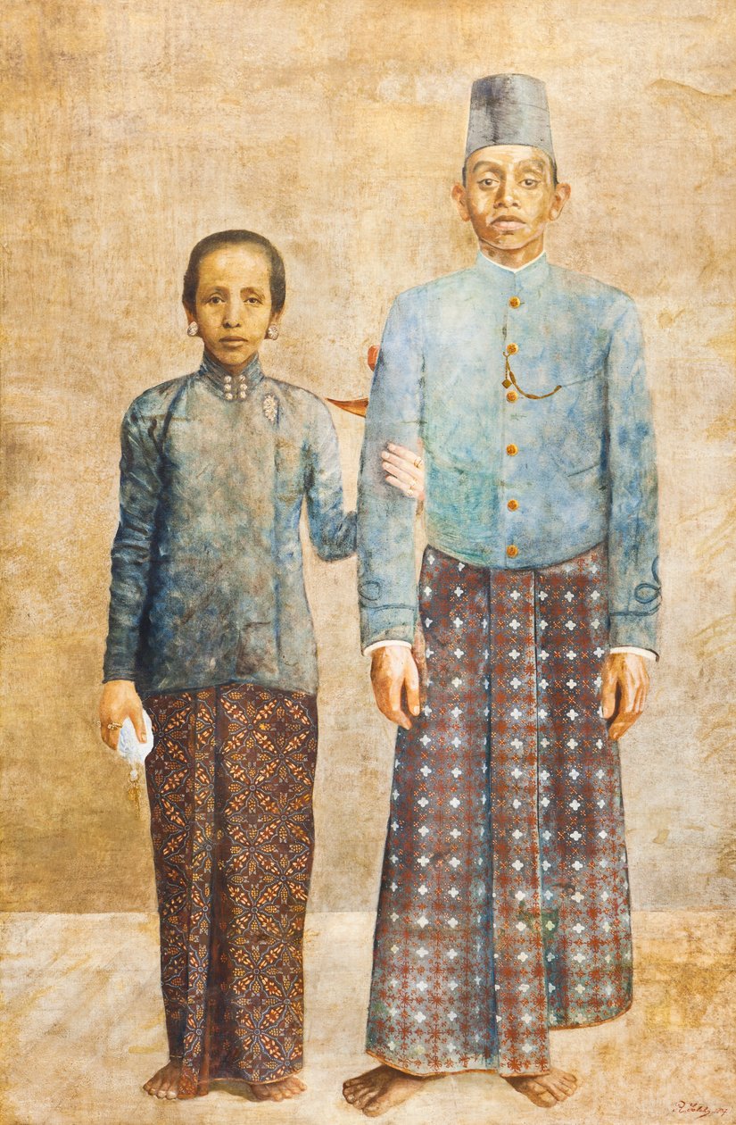 爪哇贵族及其妻子肖像，约 1837 年（布面油画） 作者 印尼学校