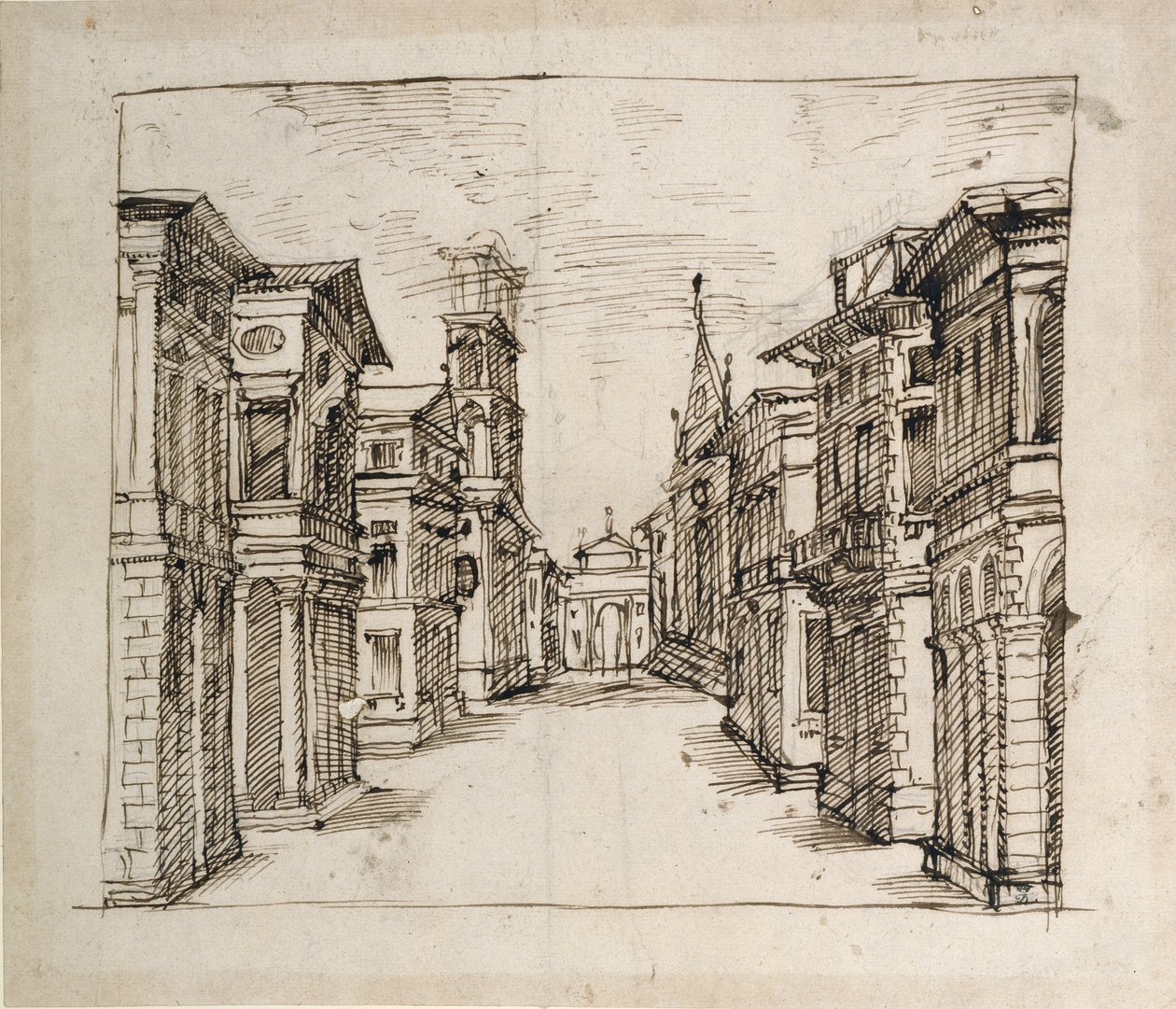 透视街道，约 1617 年（纸上笔墨） 作者 伊尼戈·琼斯（Inigo Jones）