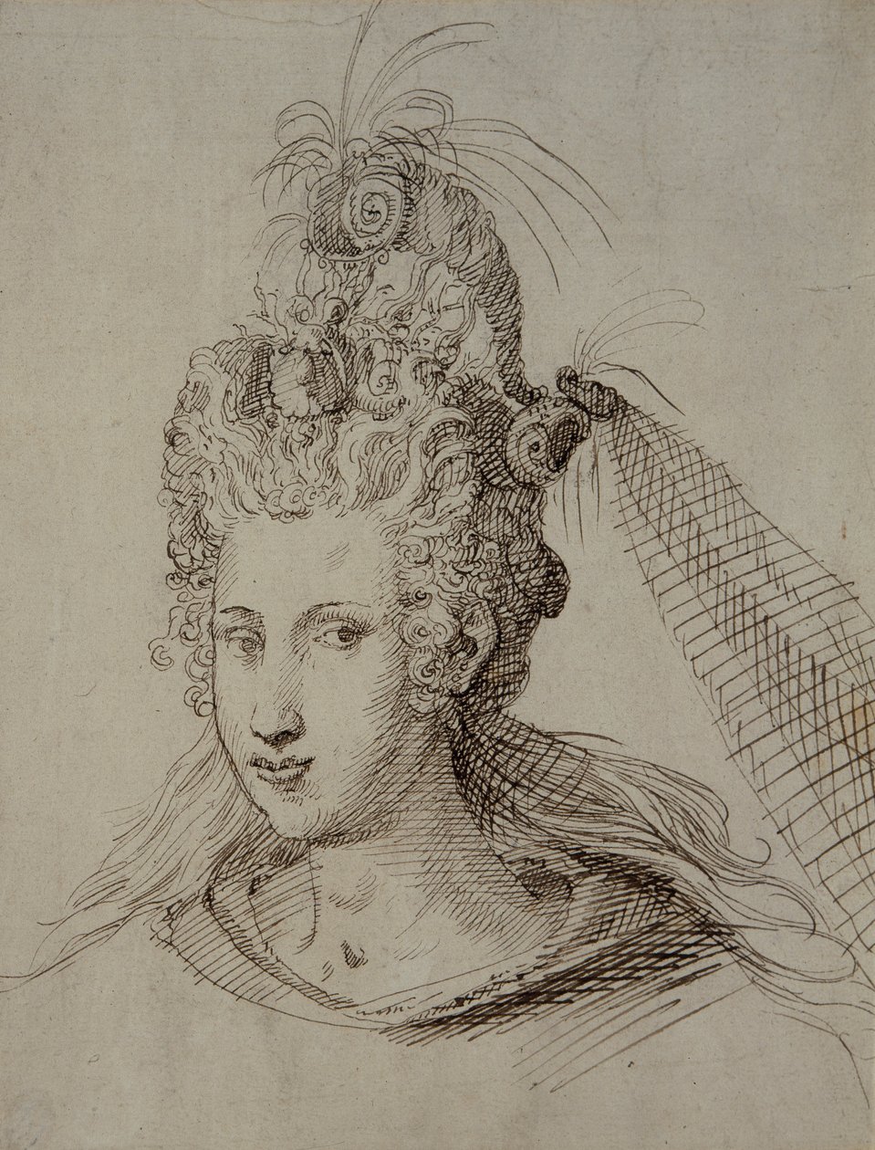 Headdress, probably for Anne of Denmark (pen & ink on paper) 作者 伊尼戈·琼斯（Inigo Jones）