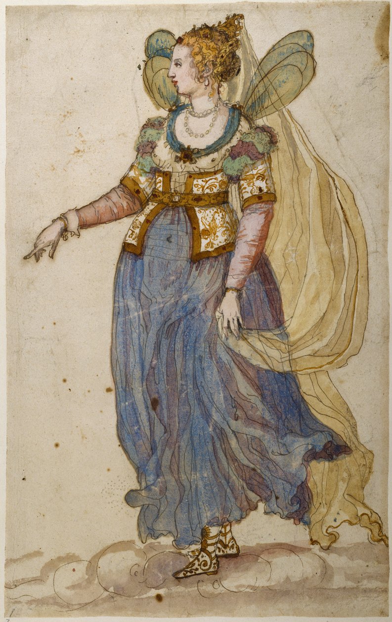 化装舞会女士（纸上水彩 作者 伊尼戈·琼斯（Inigo Jones）