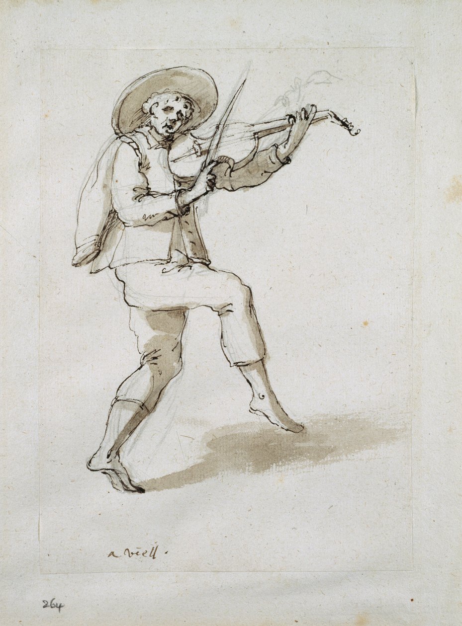 提琴的男人（纸本钢笔） 作者 伊尼戈·琼斯（Inigo Jones）