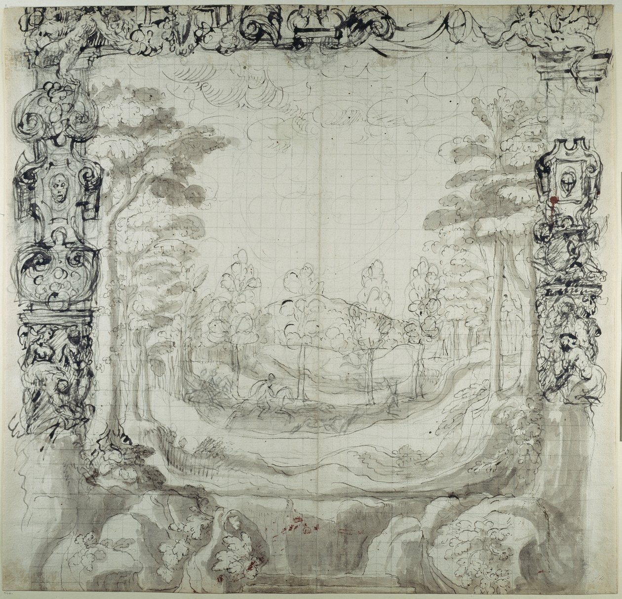 舞台和狩猎场景（纸本笔墨） 作者 伊尼戈·琼斯（Inigo Jones）