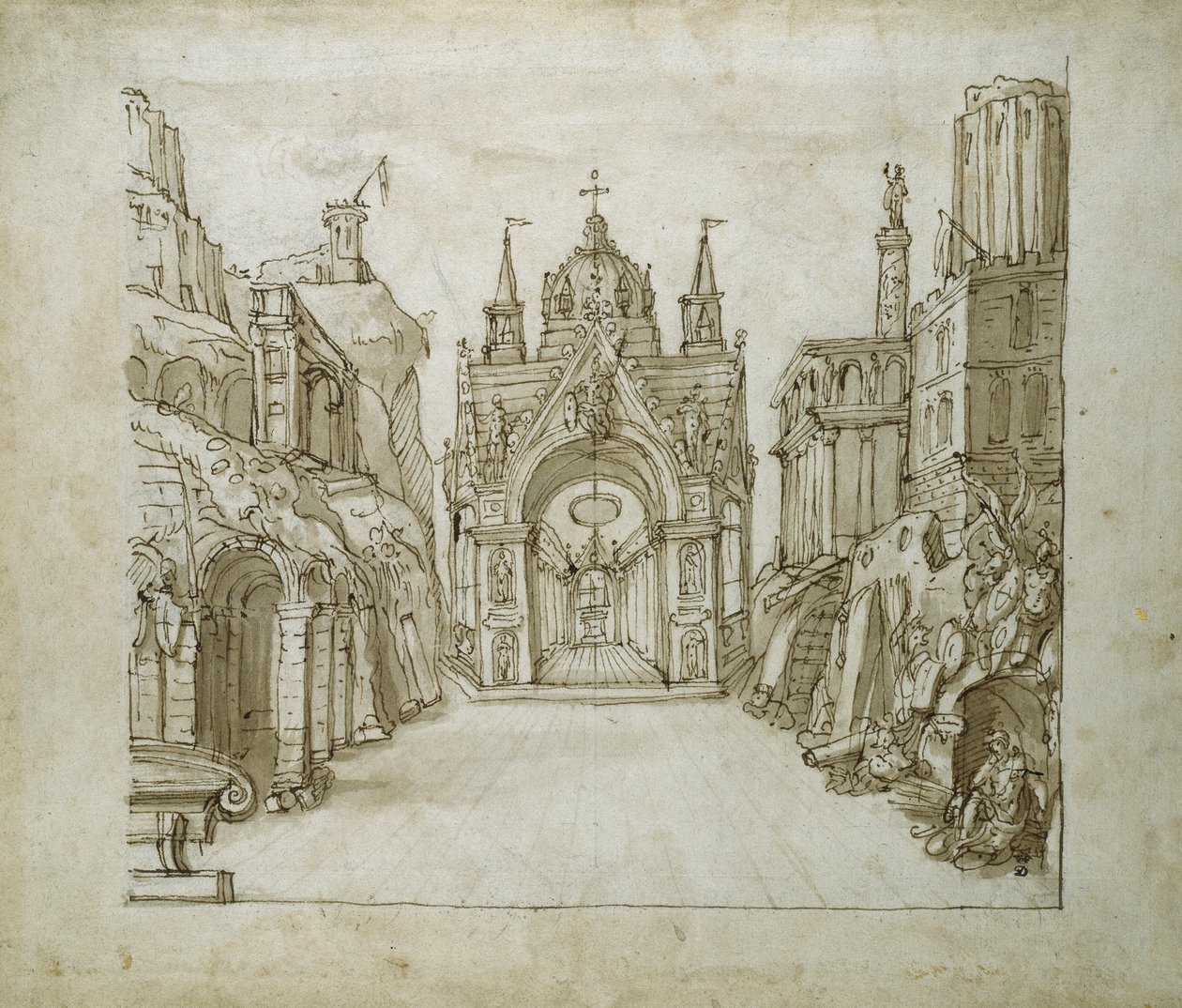 圣乔治门廊，约 1610 年（纸上笔墨） 作者 伊尼戈·琼斯（Inigo Jones）