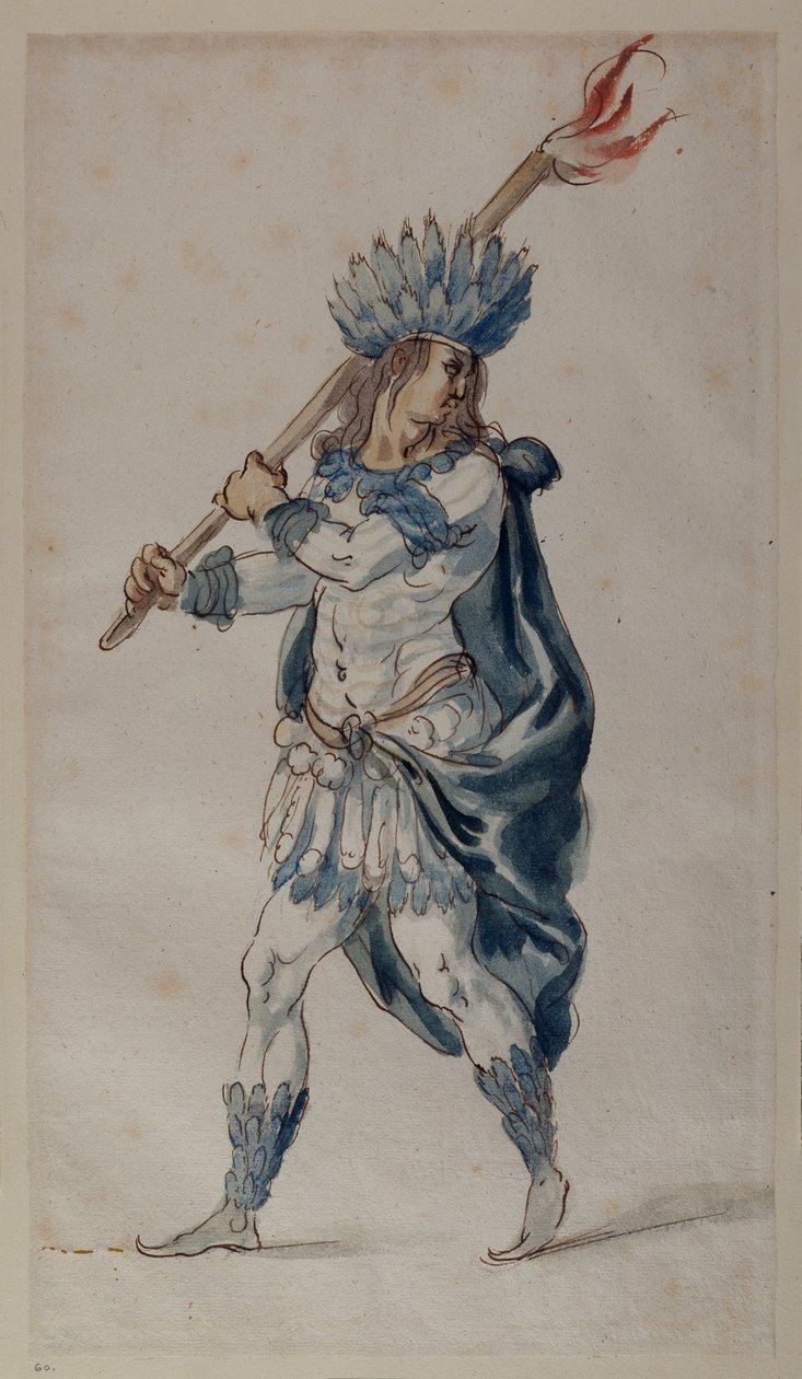 火炬手：一个印第安人（纸上水彩画 作者 伊尼戈·琼斯（Inigo Jones）