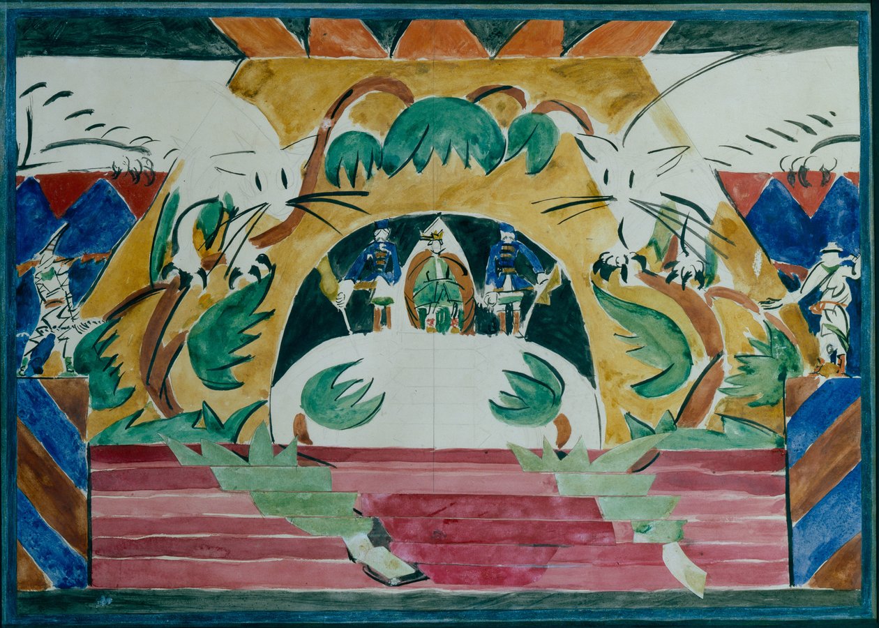 雷米佐夫（A. Remizov）为戏剧《沙皇马克西米扬》设计舞台，1909年 作者 约西夫·索洛蒙诺维奇·什科利尼克