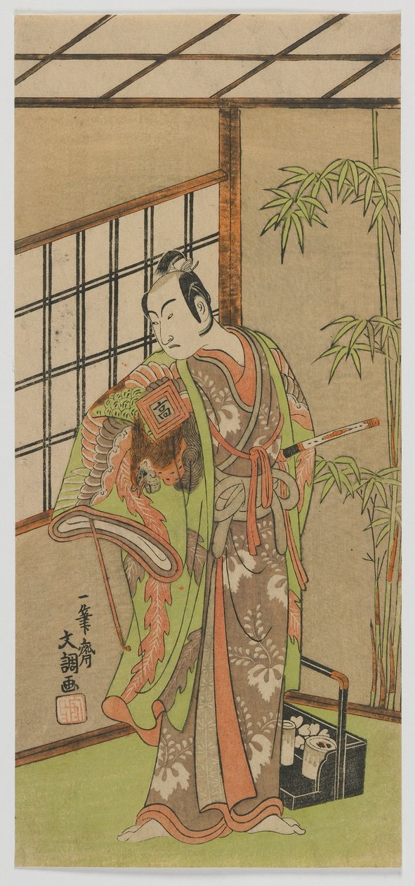 演员Ichikawa Komazo II，江户时代，1769年（彩色木版画） 作者 一物斋文长