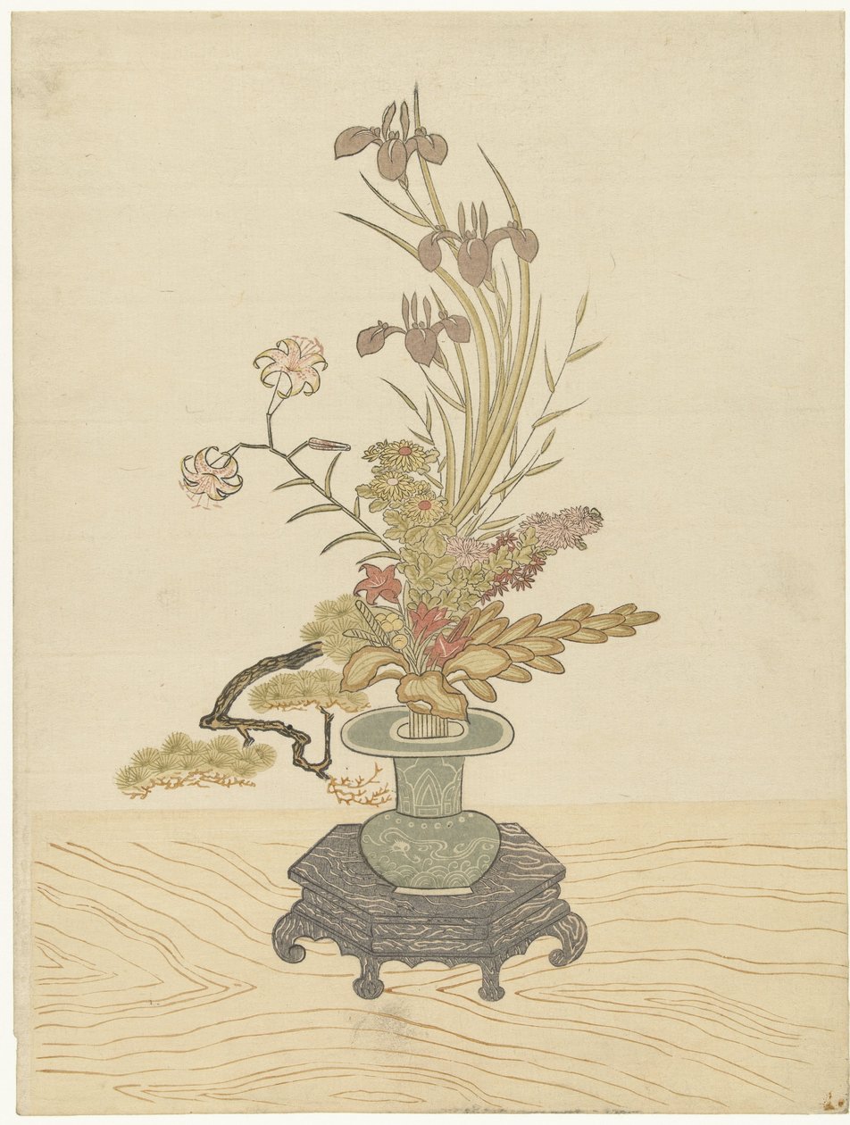 绿色花瓶中的插花 作者 Ippitsusa Bunchô（方式）