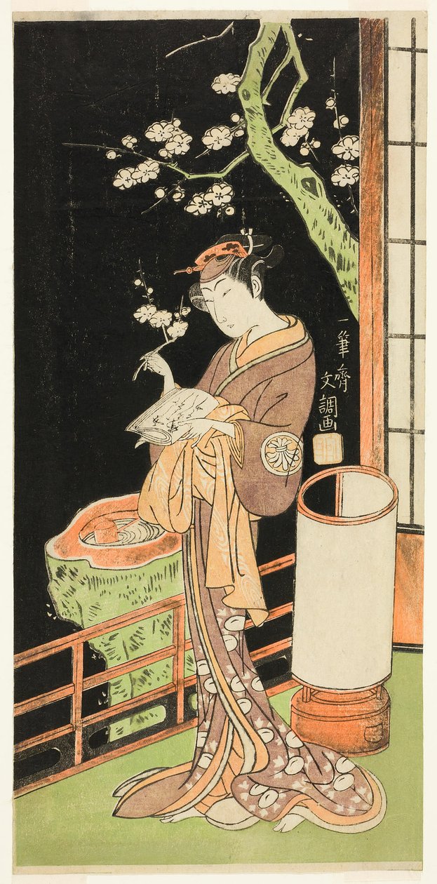1769 年正月在中村剧场演出的《曾我莫言爱吾若松》中饰演大矶之鸟的演员濑川菊之条二世 作者 一物斋文长