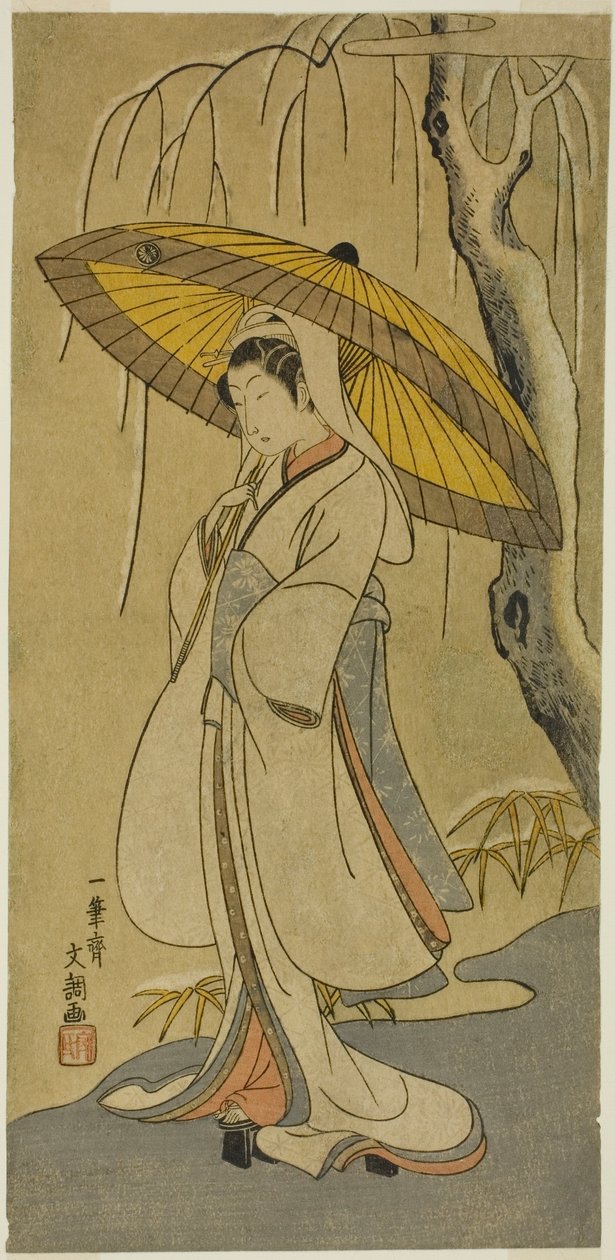 1770 年 11 月 1 日起在市村剧场演出的话剧《伊豆的棉絮保护婚菊》中饰演鹭女的演员濑川菊之条二世 作者 一物斋文长