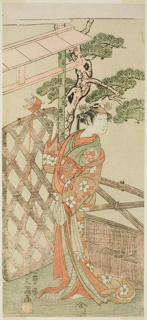 1772 年 11 月在盛田剧院演出的话剧《伊豆五代目柴之干支》中饰演伊藤助清之妻莫希奥的演员山下金作二世 作者 一物斋文长