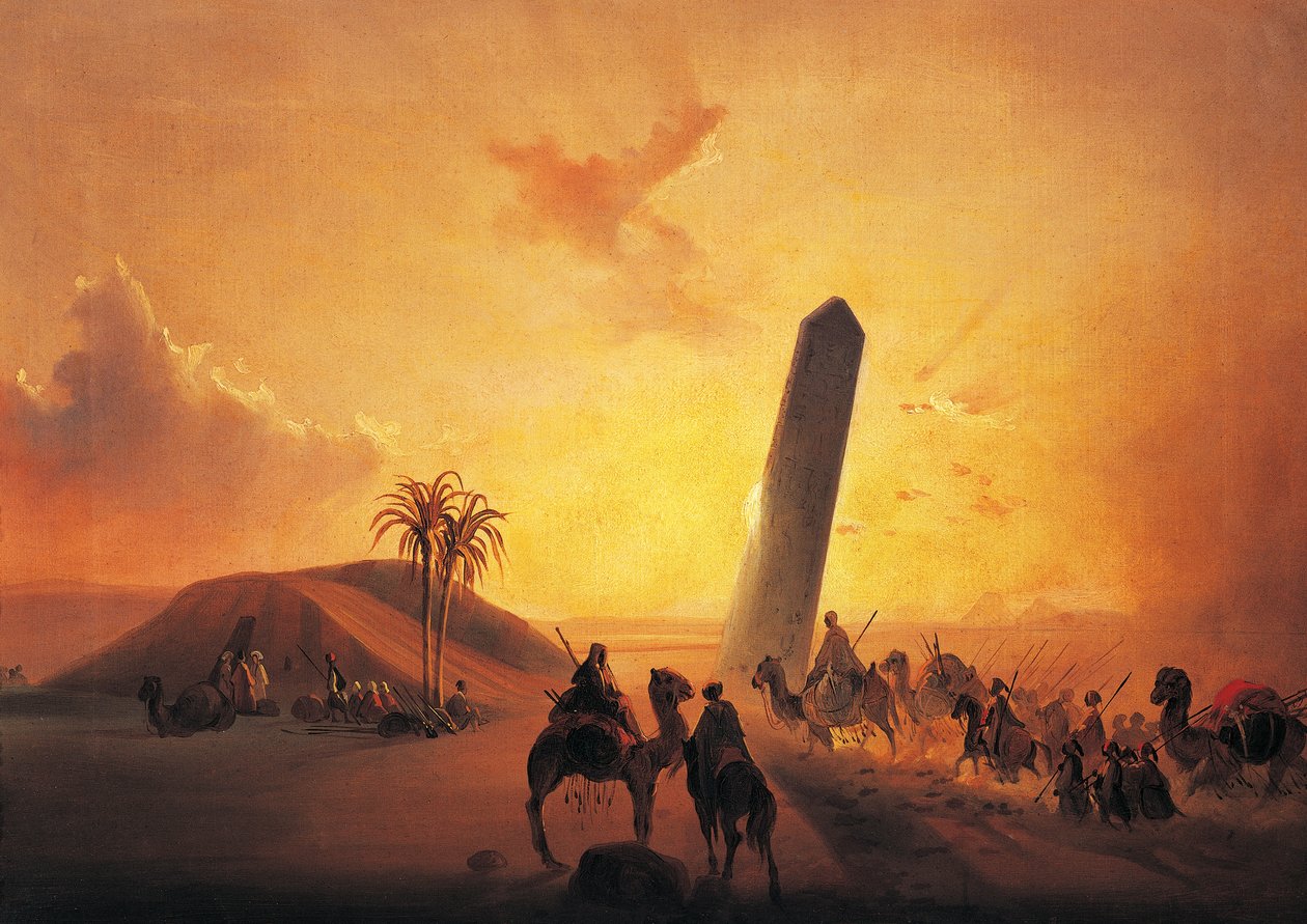 沙漠中的大篷车，伊波利托·卡菲 (1809-1866) 作画，布面油画，31x44 厘米 作者 伊波利托·卡菲