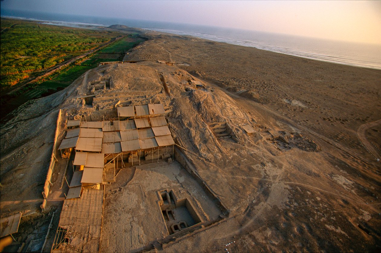 Huaco Cao Viejo 是位于偏远的埃尔布鲁霍（El Brujo）最大的泥砖金字塔之一，2005 年（照片 作者 艾拉·布洛克