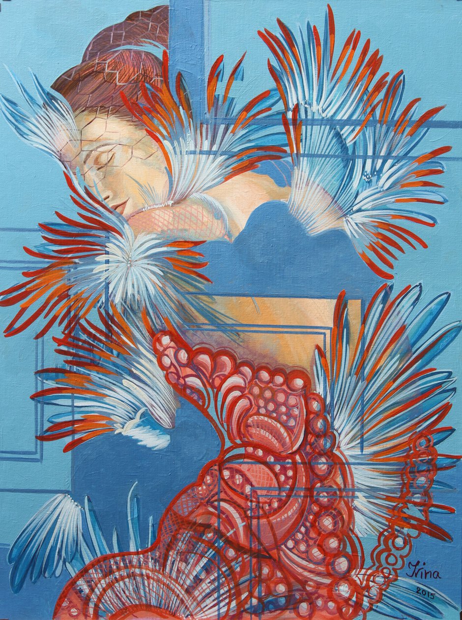红色礼服和山雀，2015年 作者 伊琳娜·科杜班（Irina Corduban）