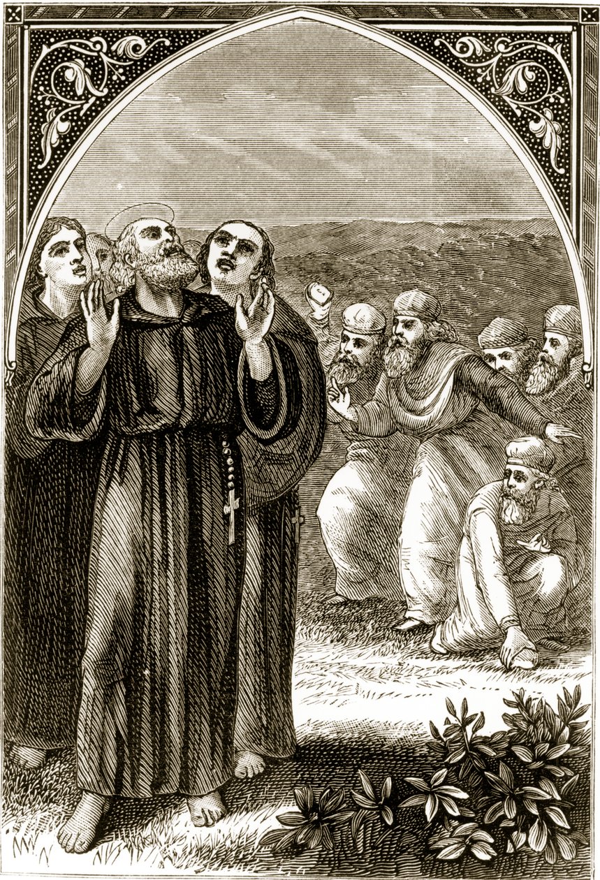 St. Columba吟唱，并受到德鲁伊斯的攻击，来自The Trias Thaumaturga，或爱尔兰的三个神奇工作圣徒，Mary Cusack（1829-99）发表于1890年代 作者 爱尔兰学校
