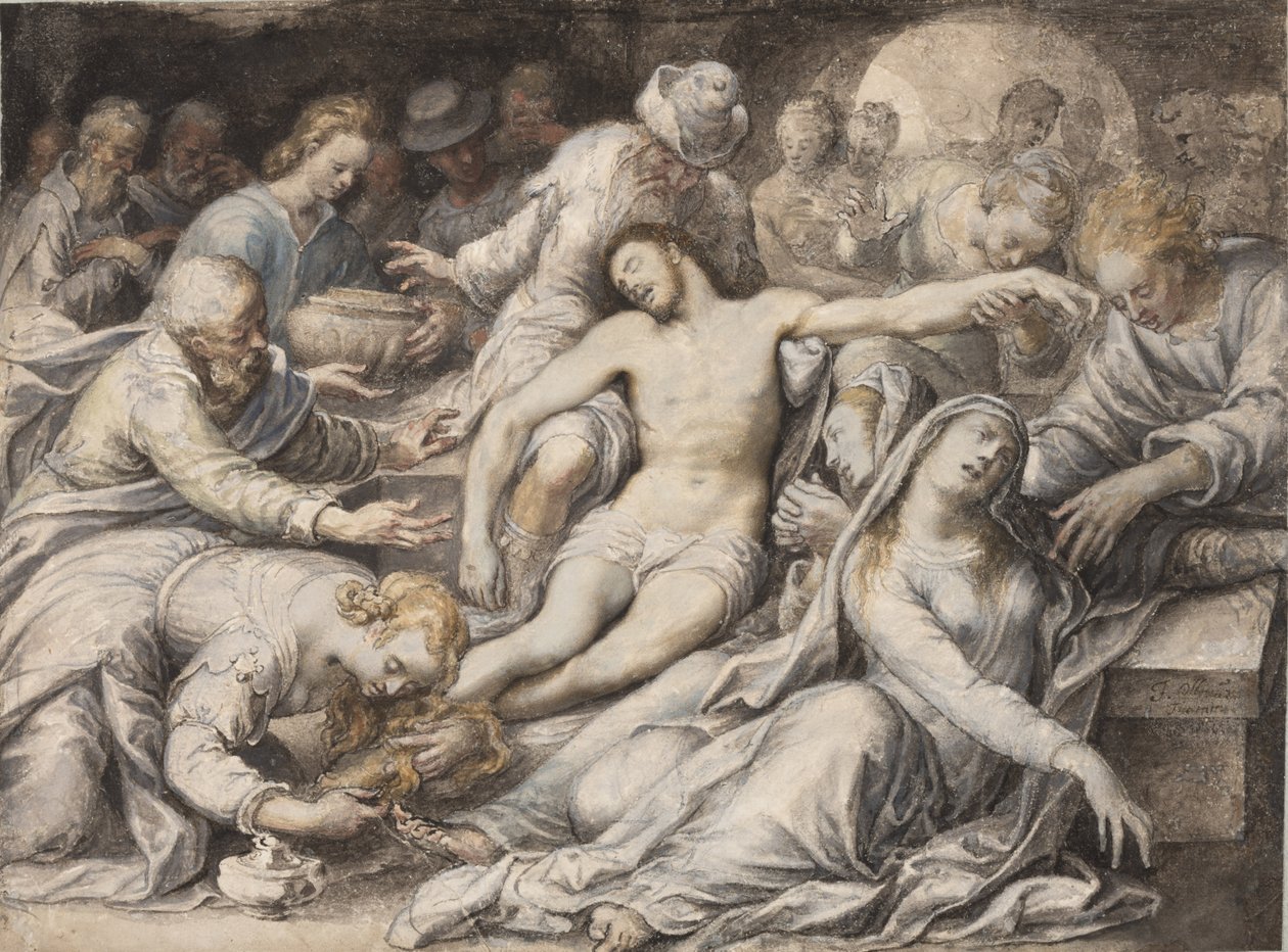 PD.5-1957对死去的基督的哀悼，c.1585（wc und gouache） 作者 艾萨克·奥利弗（Isaac Oliver）