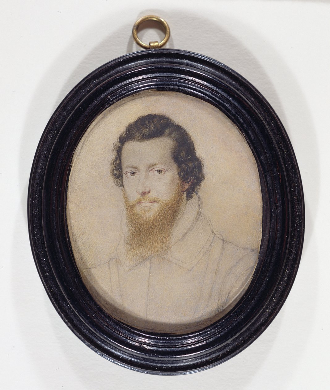 罗伯特·德弗罗（Robert Devereux），艾塞克斯（Essex，KG）的第二伯爵（1566-1601）（卡片上放置的牛皮纸上的水粉和墨水） 作者 艾萨克·奥利弗（Isaac Oliver）