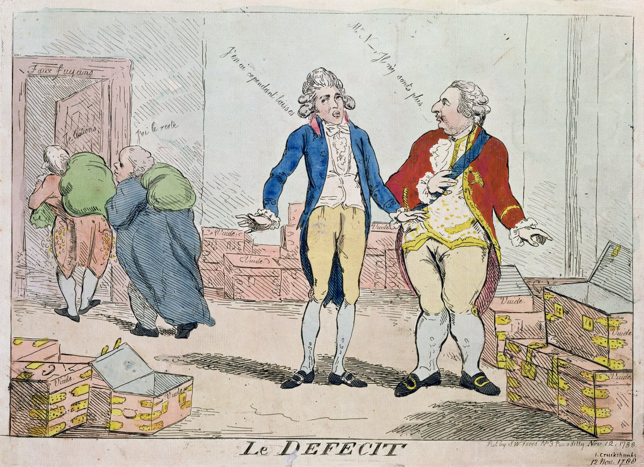 Le Deficit，1788（彩色蚀刻） 作者 艾萨克·罗伯特·克鲁克香克