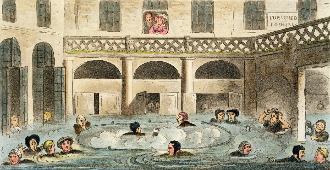 公共沐浴在Bath，或Stewing Alive，印刷由Sherwood und Co出版，1825年 作者 艾萨克·罗伯特·克鲁克香克