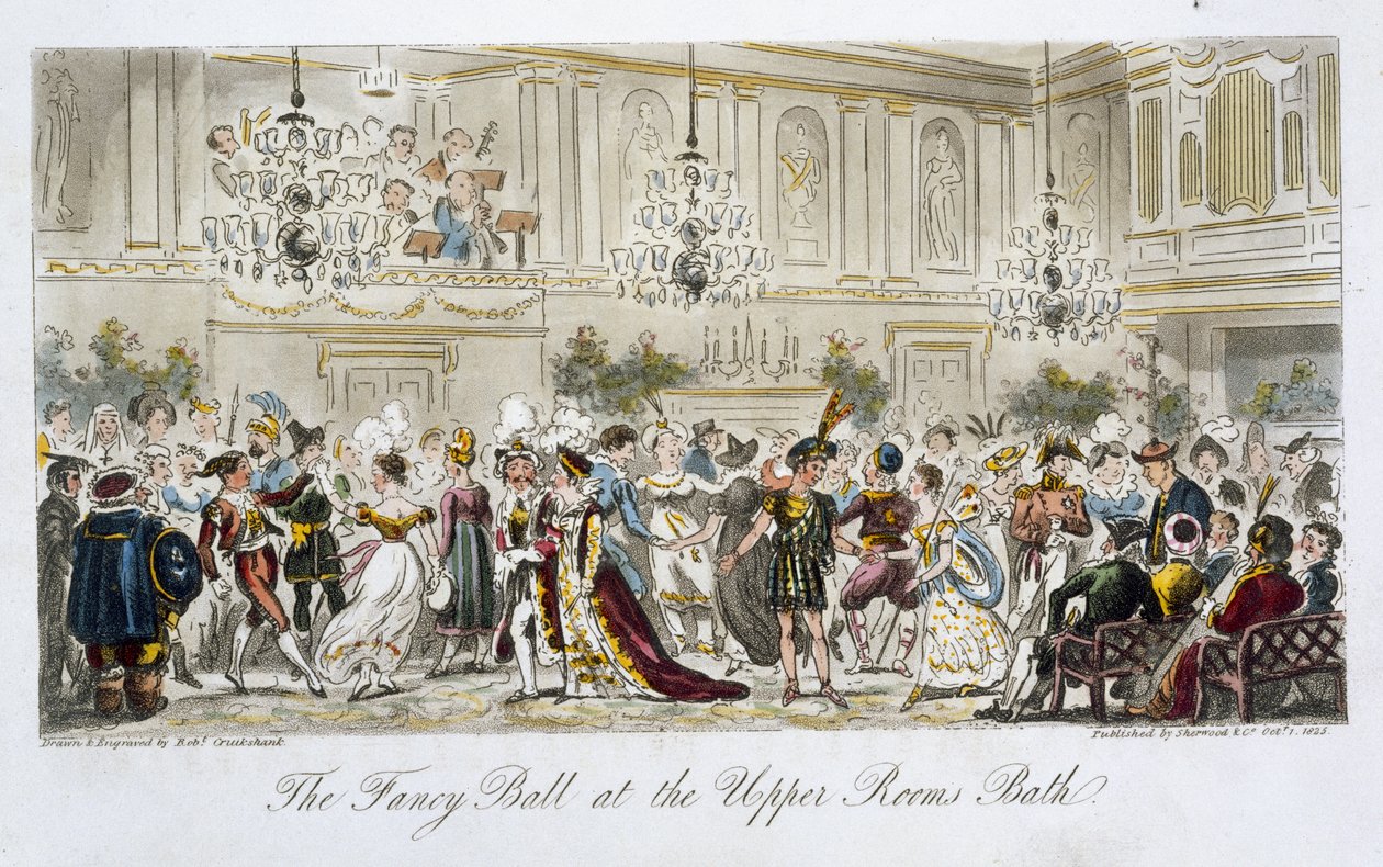 来自“英国间谍”的巴斯上层客房的Fancy Ball，由Charles Molloy Westmacott（1788-1868）出版，伦敦，1825年 作者 艾萨克·罗伯特·克鲁克香克