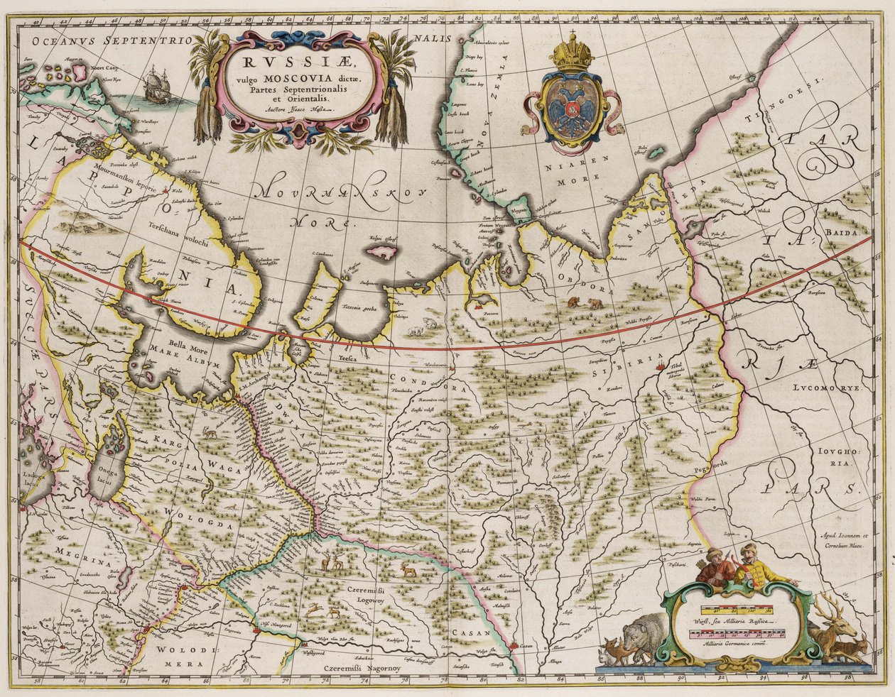 俄罗斯地图来自于。Partes Septentrionalis et Orientalis, 1630年代 作者 艾萨克·亚伯拉罕斯。马萨