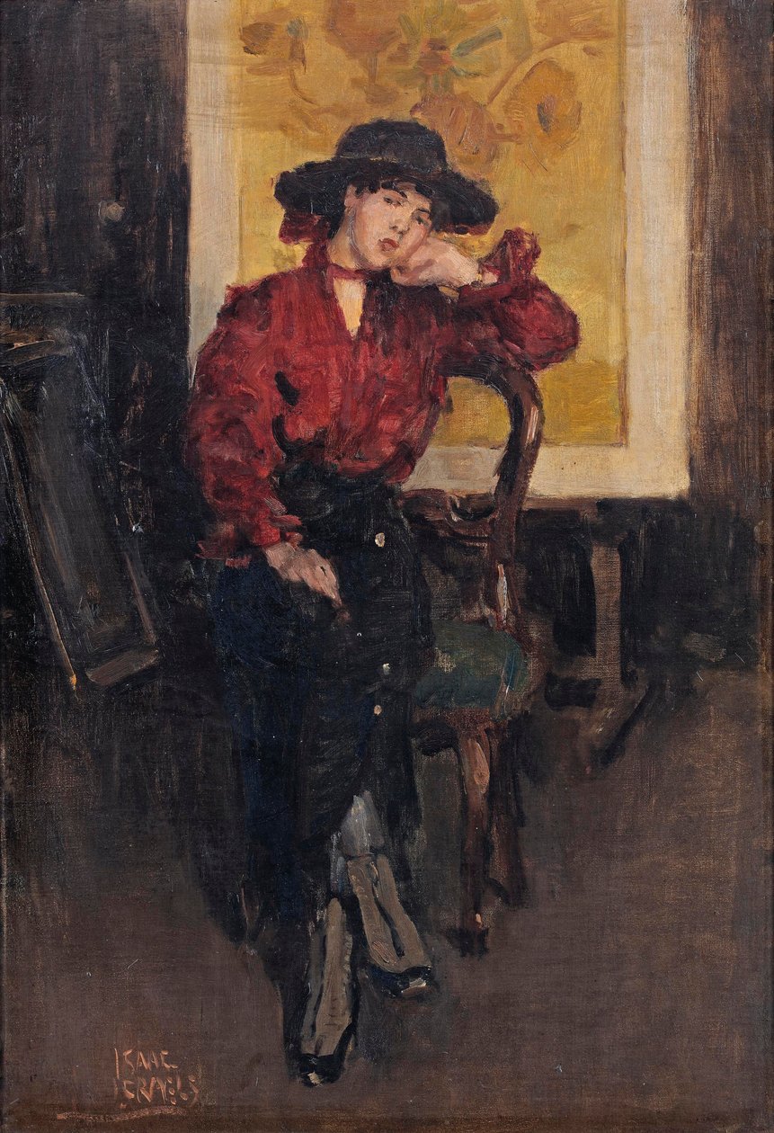 在文森特-凡高的向日葵前摆姿势的优雅女士，约 1916-20 年（布面油画） 作者 以撒以色列