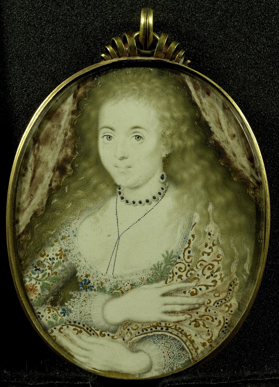 阿拉贝拉·斯图尔特（Arabella Stuart），约1590-1615年（羊皮纸，黄金和玻璃） 作者 艾萨克·奥利弗（Isaac Oliver）