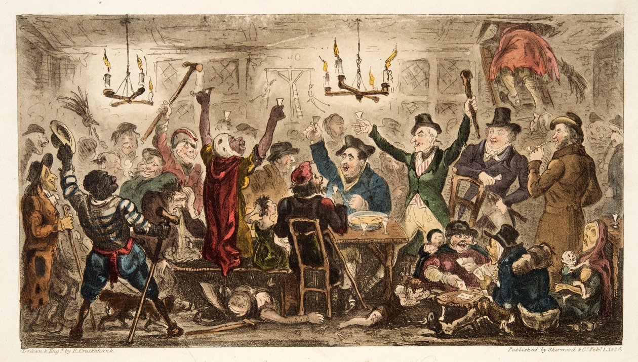 Courtiers Caracent in Cadgers Ken，来自The English Spy，pub。 1824年（手工彩色雕刻） 作者 艾萨克·罗伯特·克鲁克香克