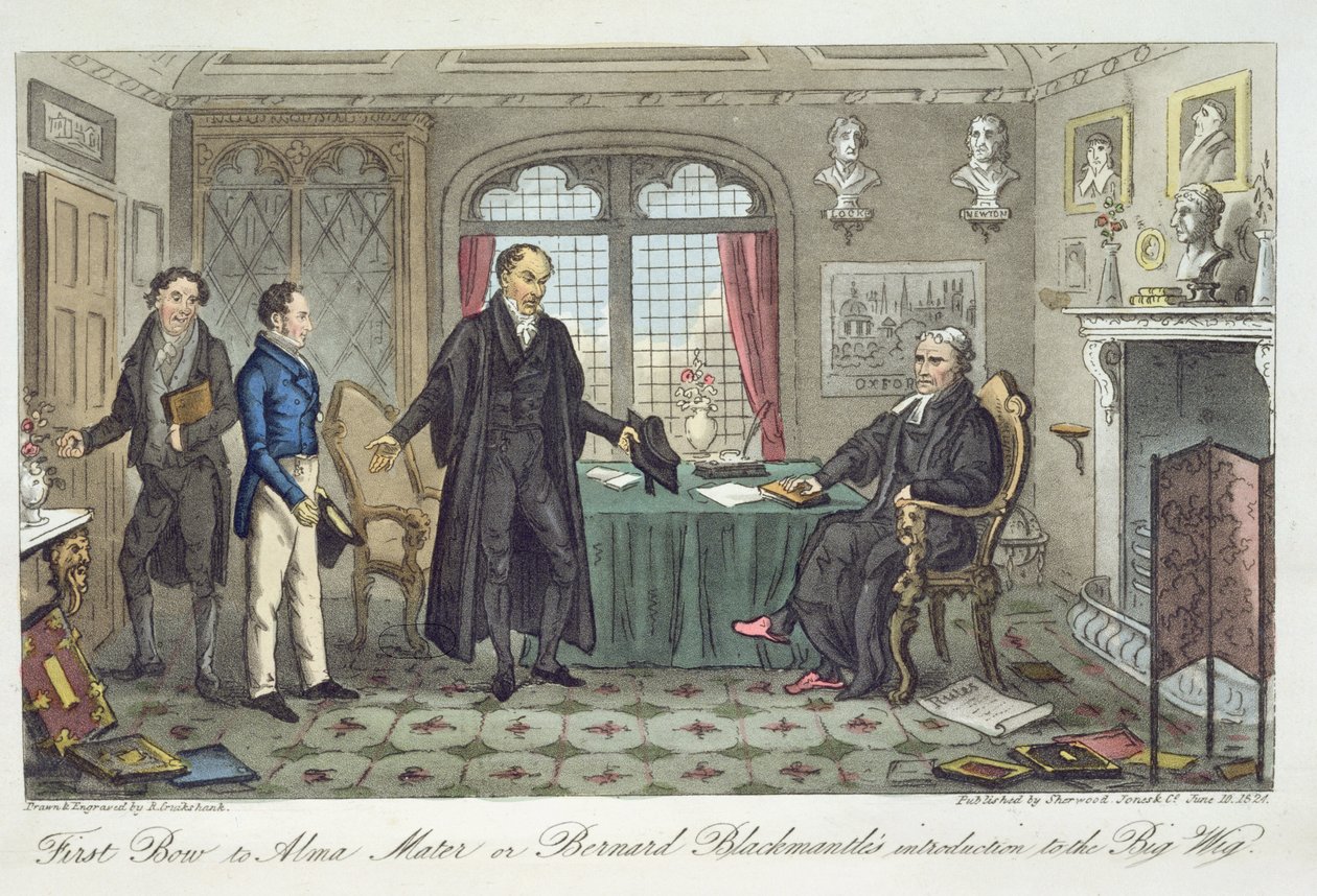 “英国间谍”由查尔斯·莫洛伊·韦斯特马科特（1788-1868）于1825年伦敦出版，首次向母校捐赠，或称伯纳德·布莱克马特对“大假发”的介绍 作者 艾萨克·罗伯特·克鲁克香克