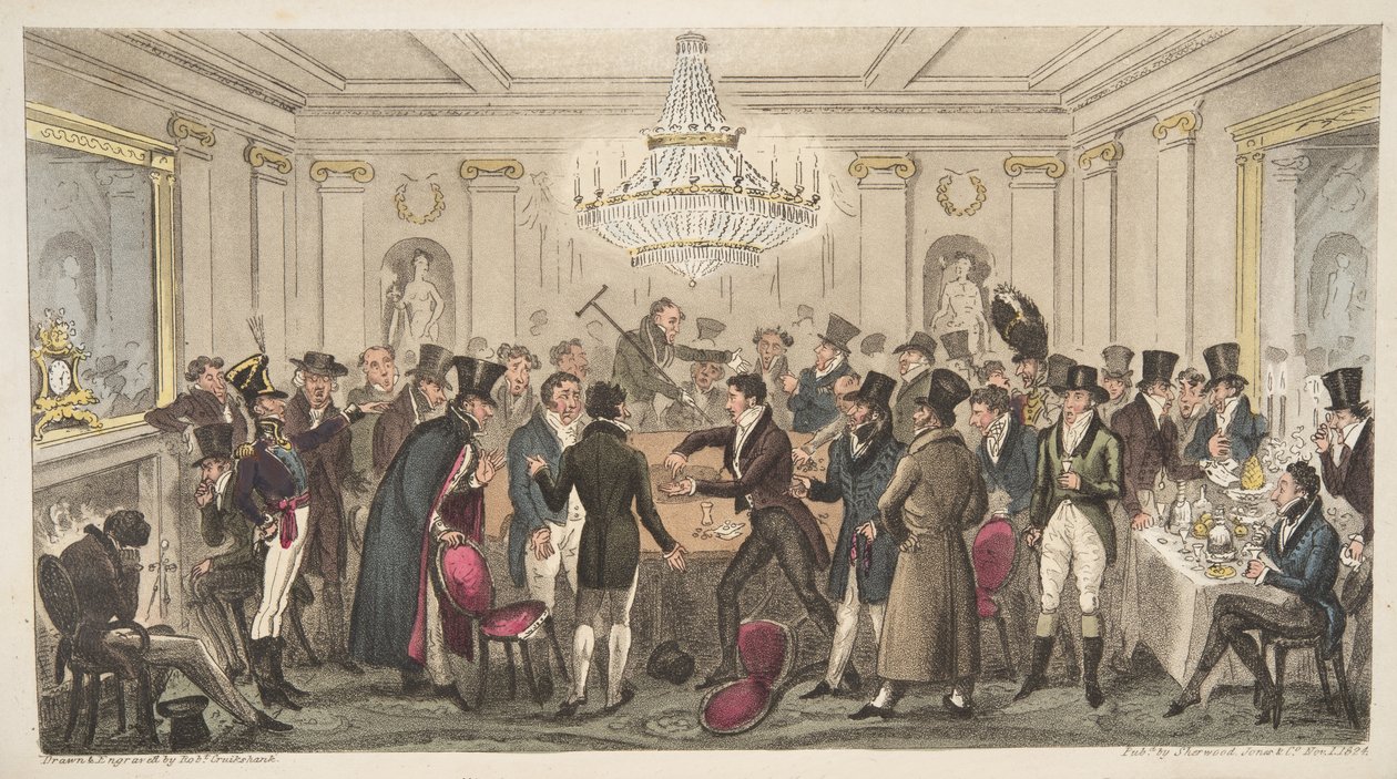 现代地狱的内部 -  vide。 The Cogged Dice，来自The English Spy，pub。 1824年（手工彩色雕刻） 作者 艾萨克·罗伯特·克鲁克香克