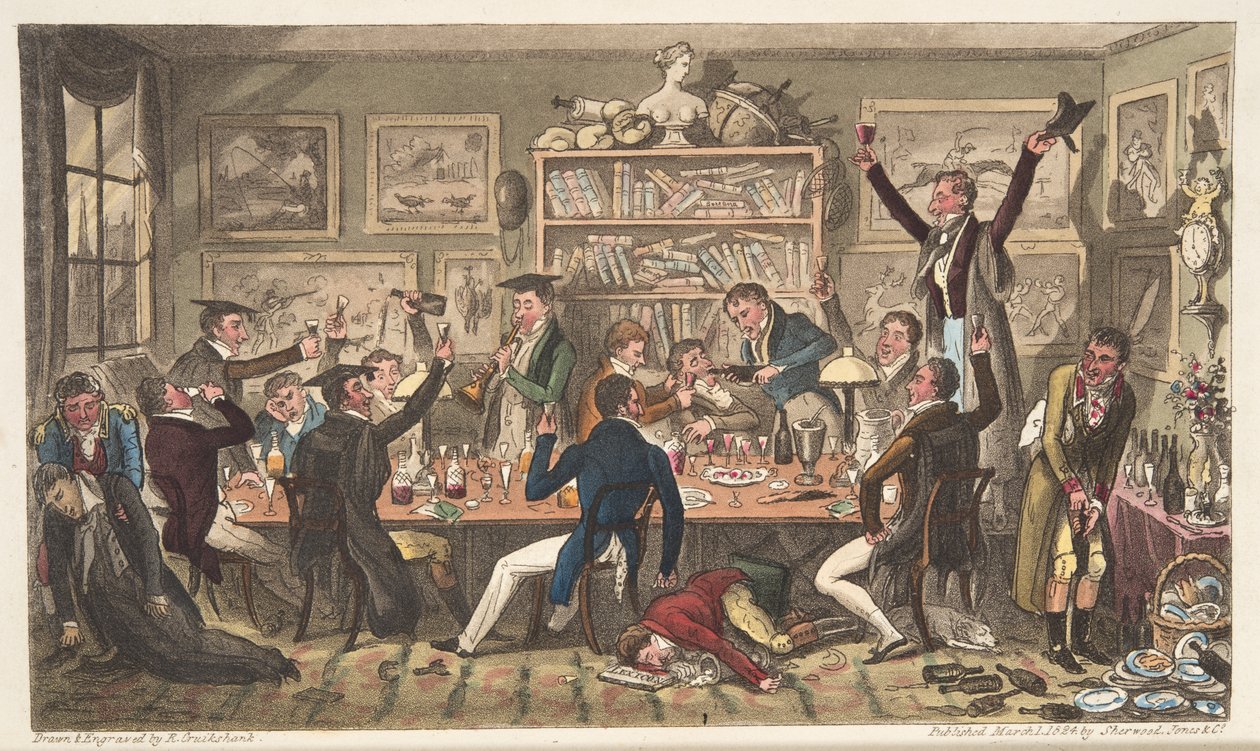 来自英国间谍的牛津运输公司或大学流亡者，于1824年在伦敦出版（手工彩色雕刻） 作者 艾萨克·罗伯特·克鲁克香克