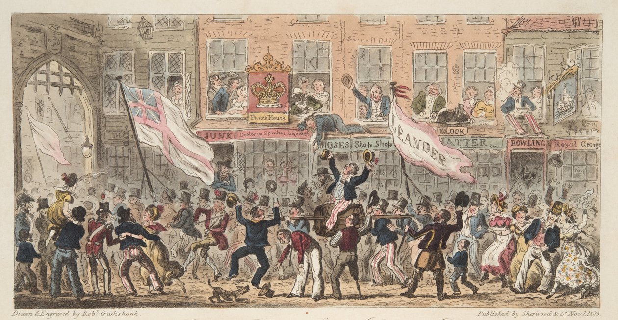 朴茨茅斯的Point Street，来自The English Spy，pub。 1824年（手工彩色雕刻） 作者 艾萨克·罗伯特·克鲁克香克