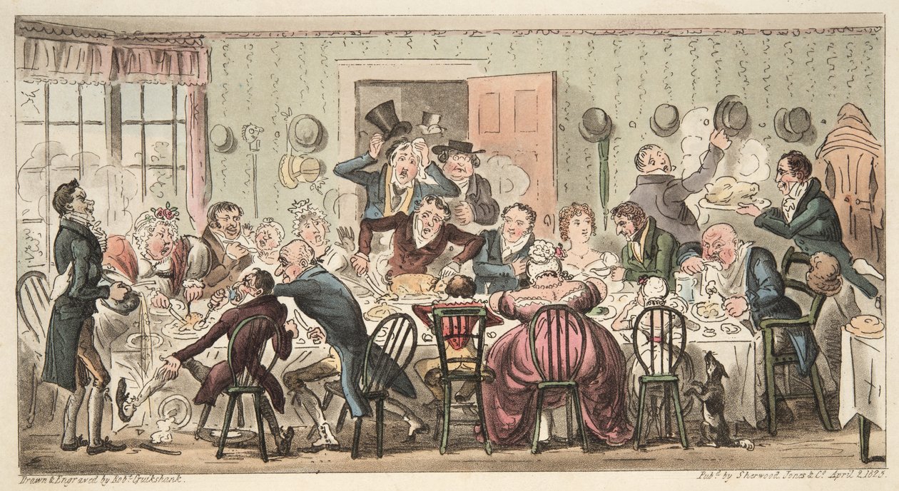 The Gate House Highgate的Cits Sunday Ordinary;或者，每一头猪来自他自己的苹果公司，来自The English Spy，pub。 1824年（手工彩色雕刻） 作者 艾萨克·罗伯特·克鲁克香克