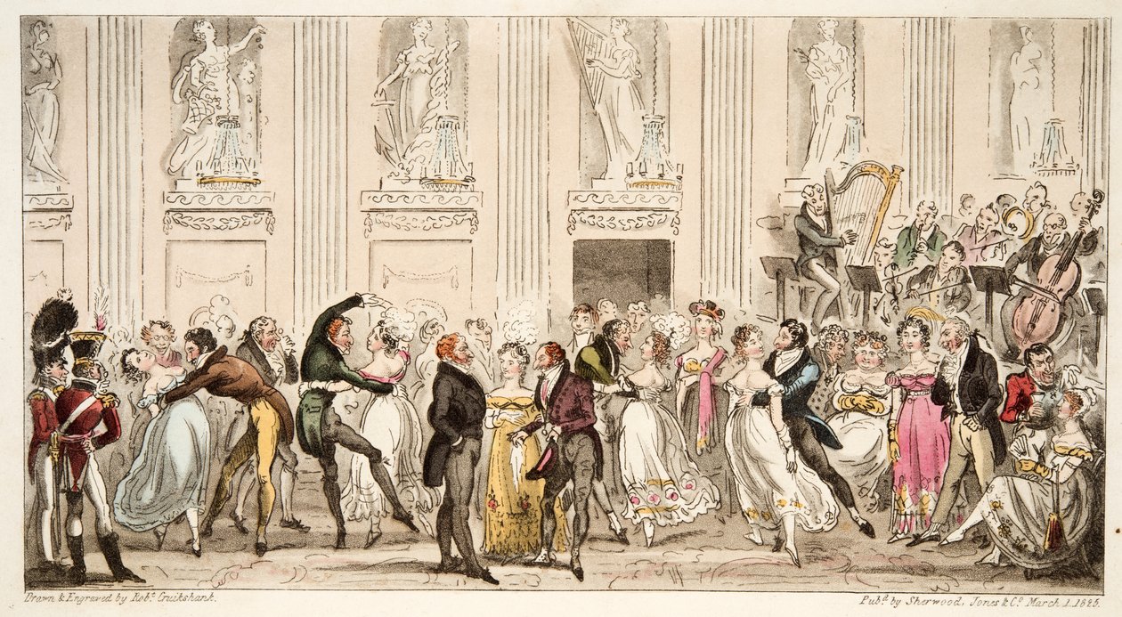 Argyle Rooms的Cyprians Ball，来自The English Spy，pub。 1824年（手工彩色雕刻） 作者 艾萨克·罗伯特·克鲁克香克