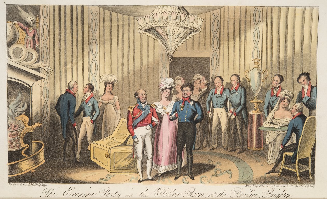 布里顿馆的晚会，来自The English Spy，pub。 1824年（手工彩色雕刻） 作者 艾萨克·罗伯特·克鲁克香克