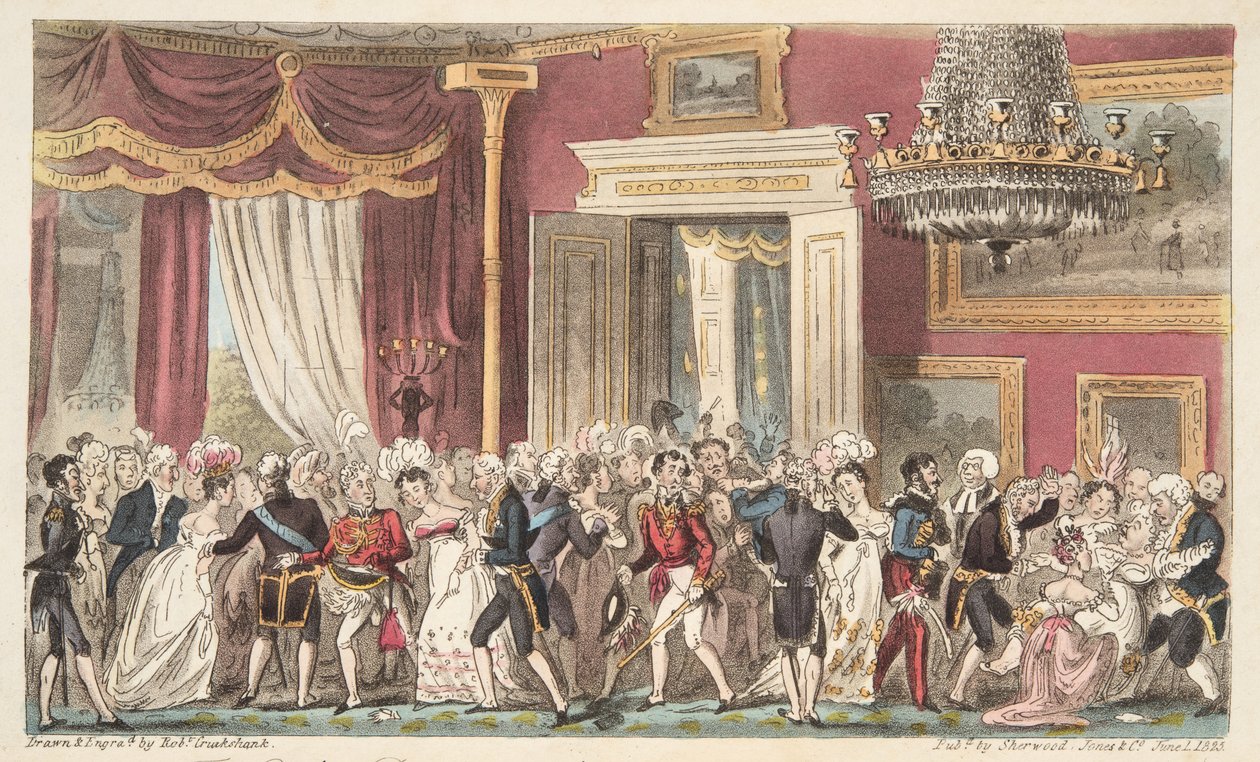 圆形房间的晚上;或者来自The English Spy酒吧的Carlton Palace酒吧。 1824年（手工彩色雕刻） 作者 艾萨克·罗伯特·克鲁克香克