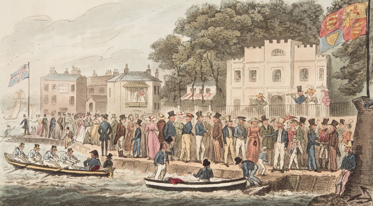 Cowes的Promenade，来自The English Spy，pub。 1824年（手工彩色雕刻） 作者 艾萨克·罗伯特·克鲁克香克