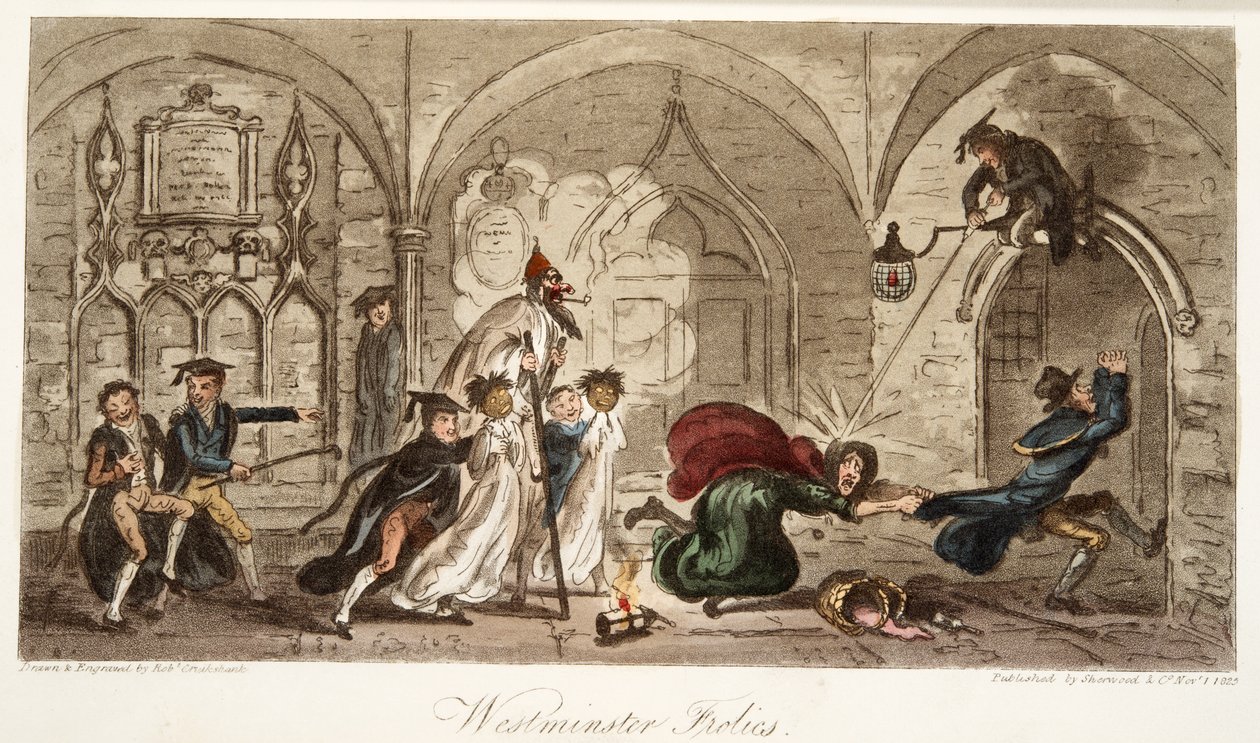 Westminster Frolics，来自The English Spy，pub。 1824年（手工彩色雕刻） 作者 艾萨克·罗伯特·克鲁克香克