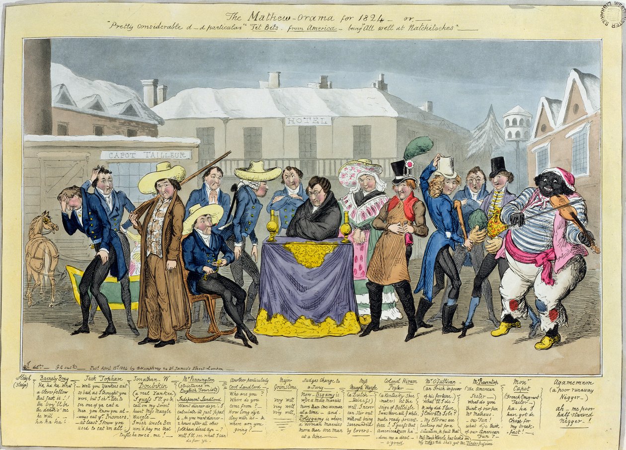 1824年的Mathew-Orama，酒吧。作者：G。Humphrey，1824年（彩色蚀刻） 作者 以撒，罗伯特和乔治·克鲁克香克