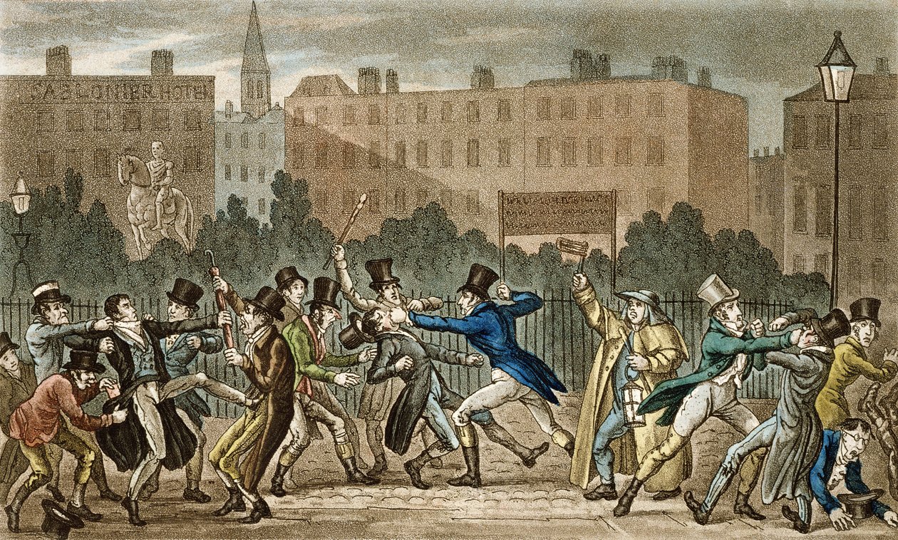 Tom，Jerry和Logic参与夜间战斗，来自“伦敦生活”，Pierce Egan（1772-1849），1821-22（彩色aquatint） 作者 以撒，罗伯特和乔治·克鲁克香克