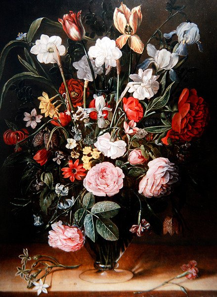 郁金香和银莲花的静物画（油画板）。 作者 艾萨克·索罗