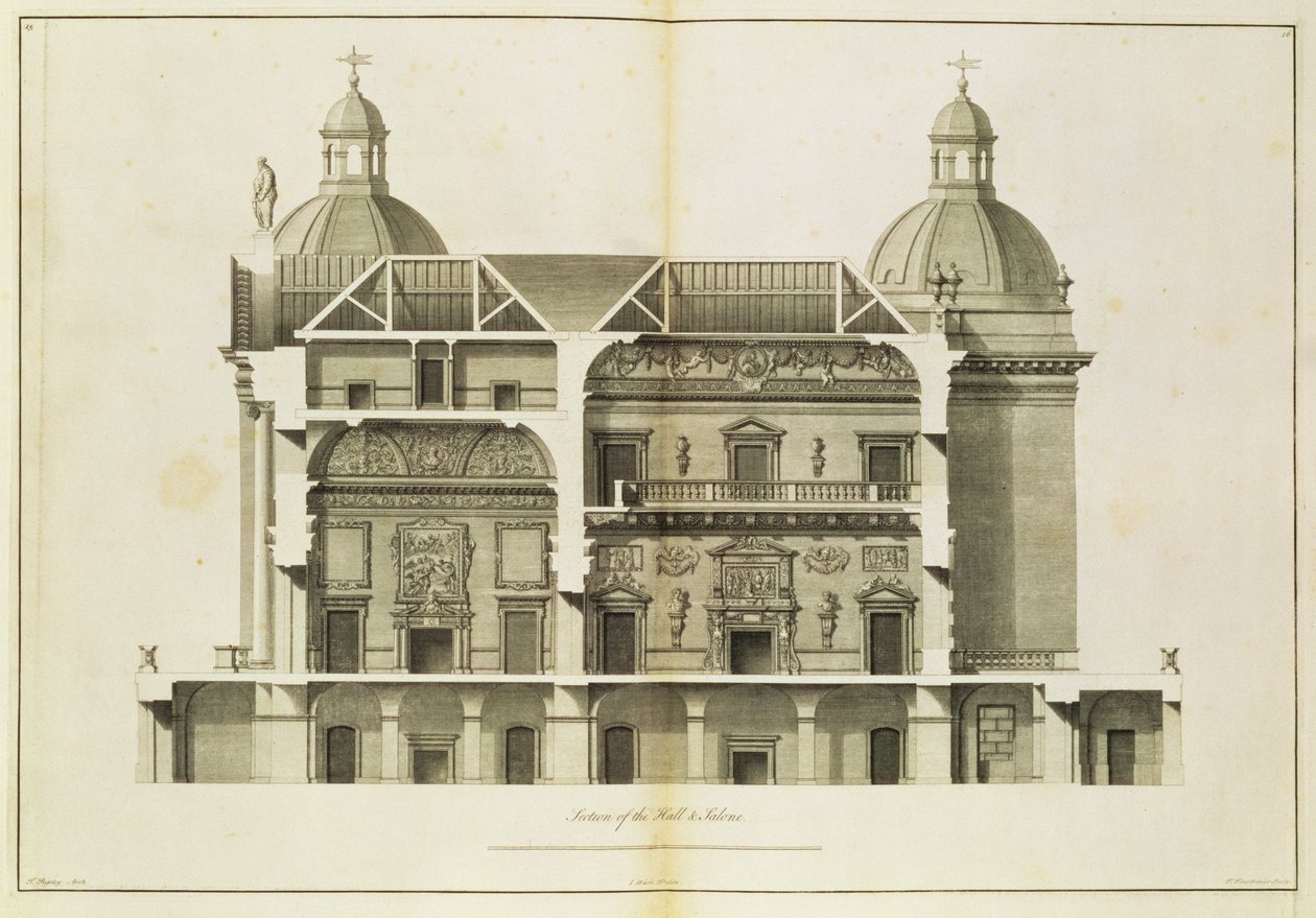 Houghton Hall：大厅和沙龙的横截面，由Pierre Fourdrinier雕刻，1735年（另见64903和64904） 作者 以撒洁具