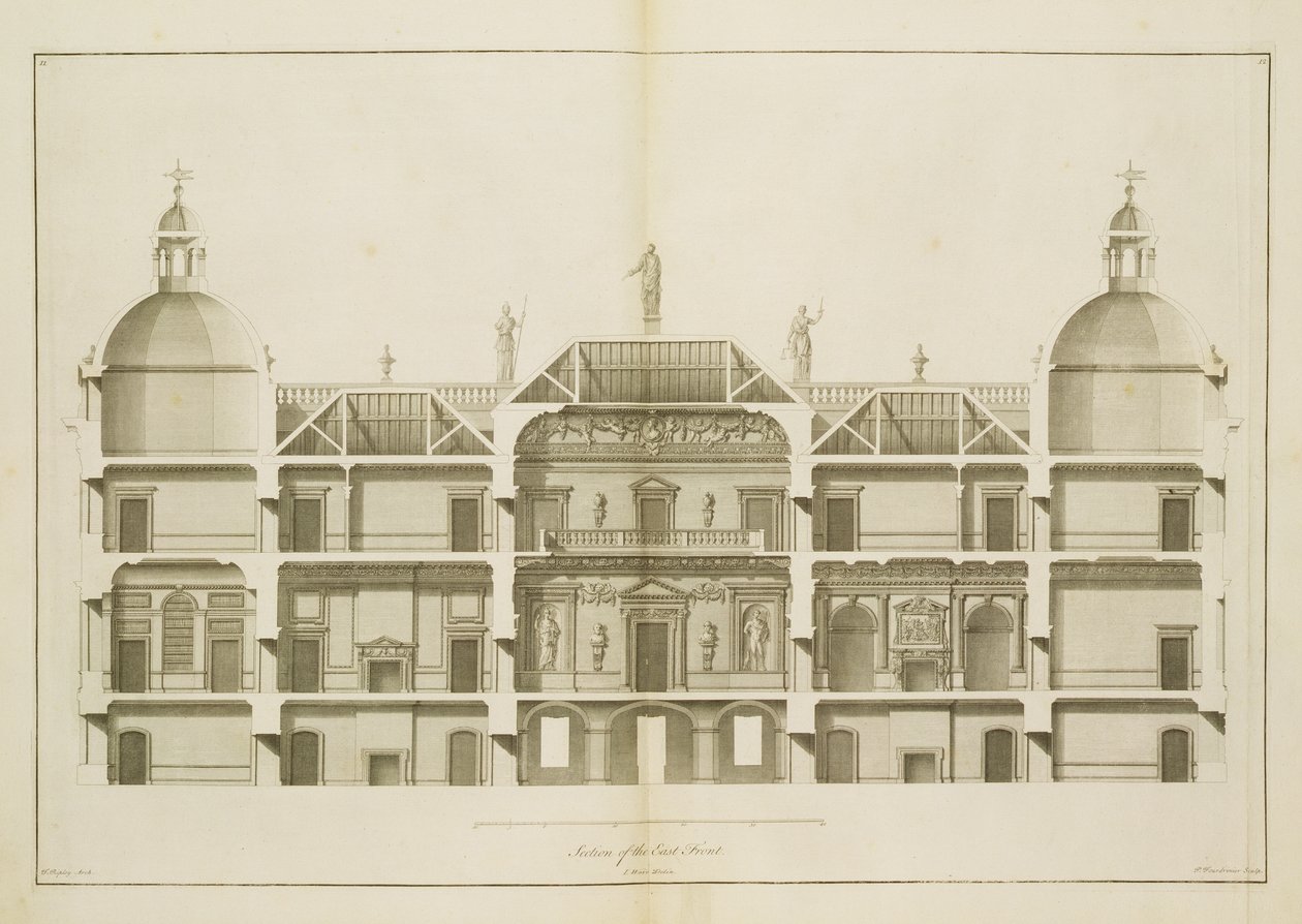 Houghton Hall：东部前线部分，由Pierre Fourdrinier雕刻，1735年（另见64902和64904） 作者 以撒洁具