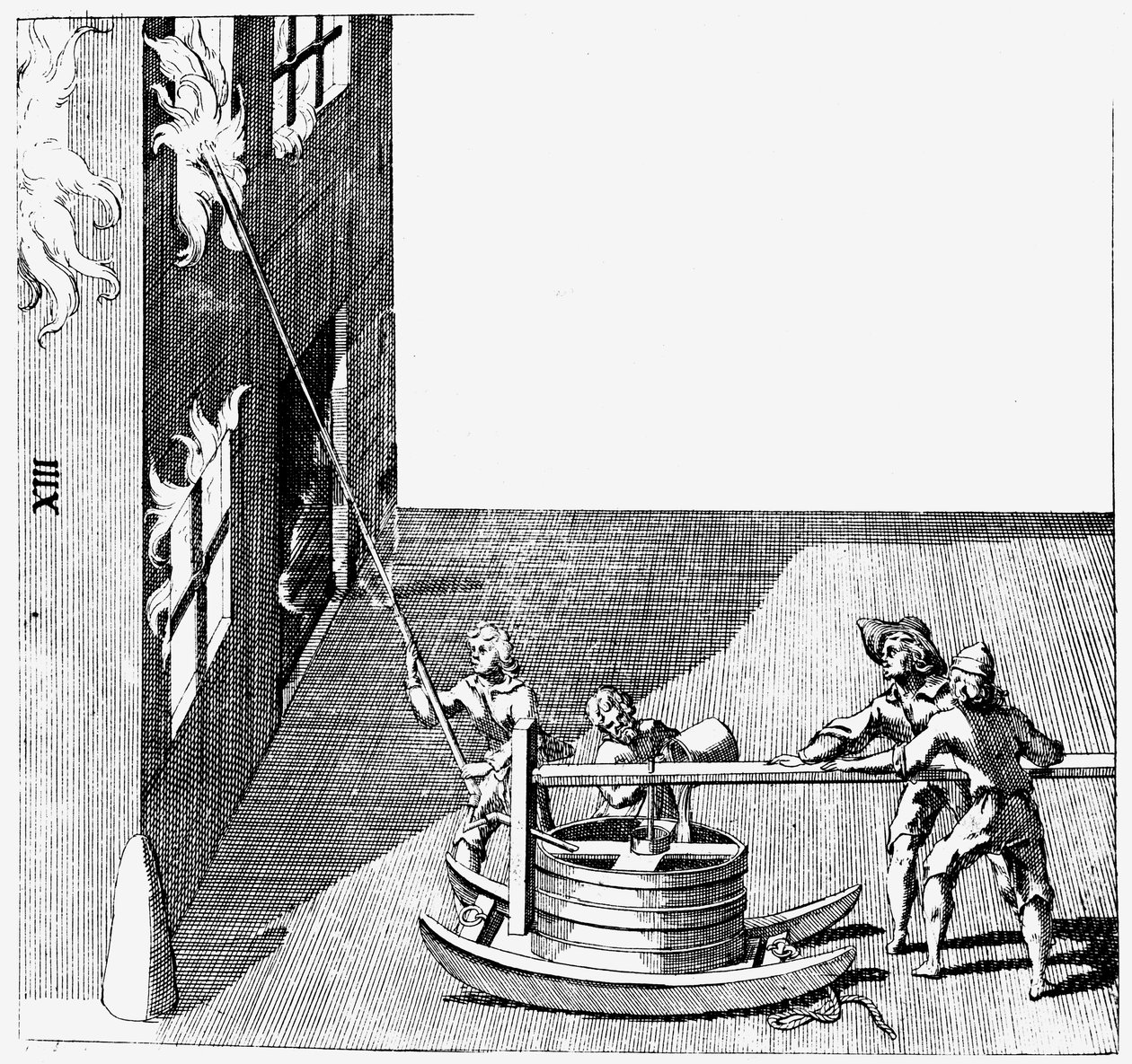 消防车，出自艾萨克·德·考斯·诺伊维尔发明杠杆利奥·豪特，1664年 作者 艾萨克·德·考斯