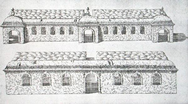 威尔顿花园》中的拱形人行道，约1645年（雕版）。 作者 艾萨克·德·考斯