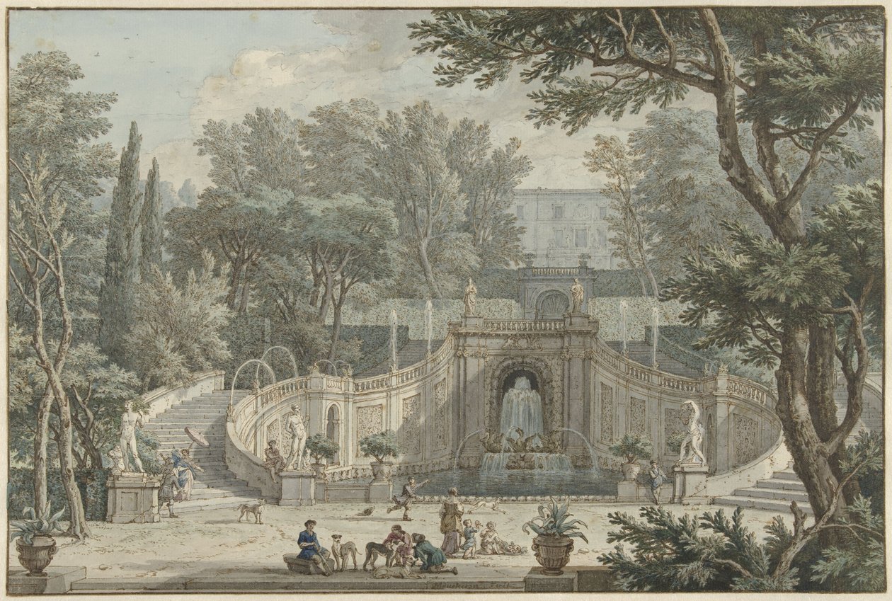 别墅d&39;Este庭院的看法在Tivoli，c.1725 作者 艾萨克·德穆什龙