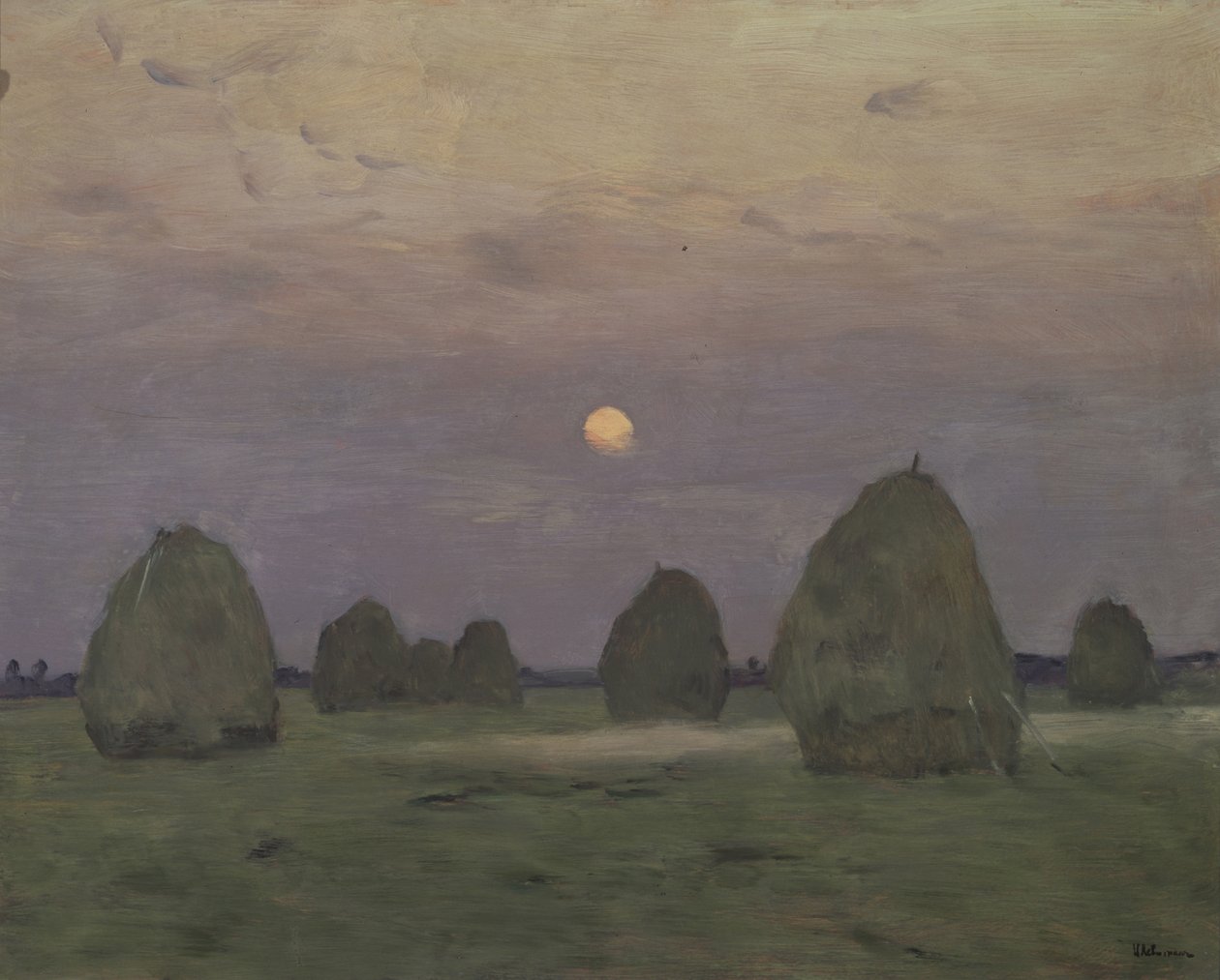 暮。干草堆，1899年 作者 艾萨克·伊里奇·列维坦