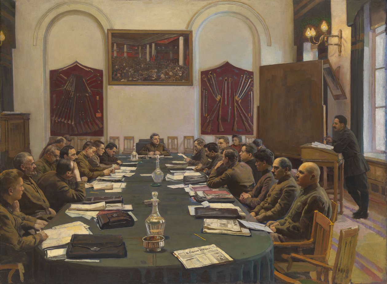 苏联革命军事委员会大会，主席克莱门特·伏罗希洛夫（Kliment Voroshilov）主持 作者 伊萨克·伊斯莱耶维奇·布罗茨基