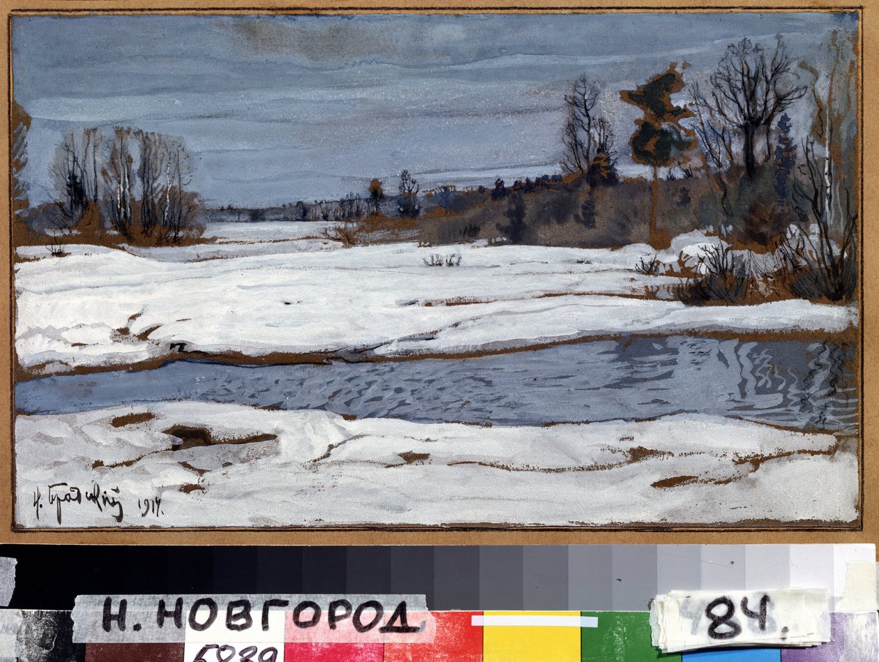 春天Isaak Izrailevich Brodsky (Brodski) (1884-1939) 的画作。水彩画 作者 伊萨克·伊斯莱耶维奇·布罗茨基
