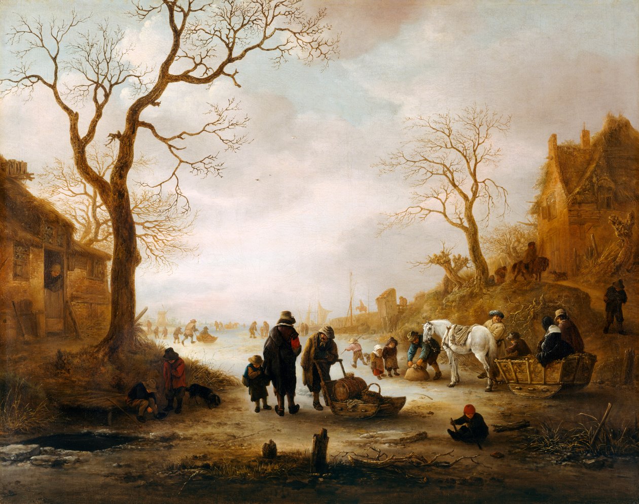 冬天的运河（布面油画） 作者 伊萨克·范·奥斯塔德（Isack van Ostade）
