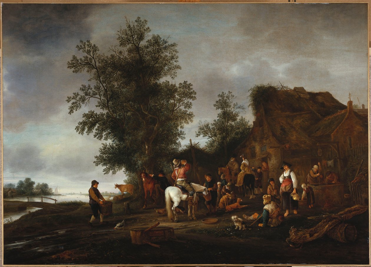 旅行者在河边小酒馆放松身心，1664年 作者 伊萨克·范·奥斯塔德（Isack van Ostade）